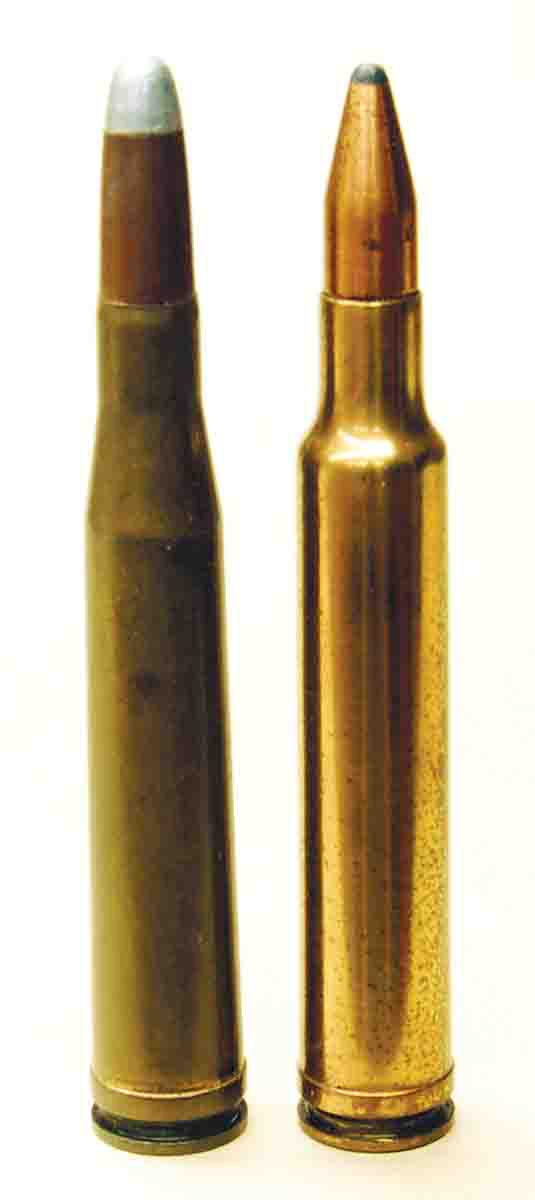 Note the difference in case taper between the old .300 H&H Magnum (left) when reformed to .300 Weatherby Magnum.